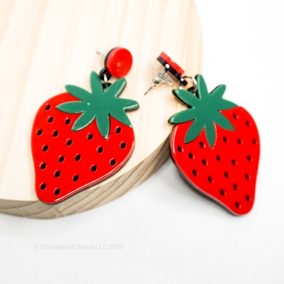Strawberry Acrylic Dangle Statement Earrings #32 - Picture 4 of 5